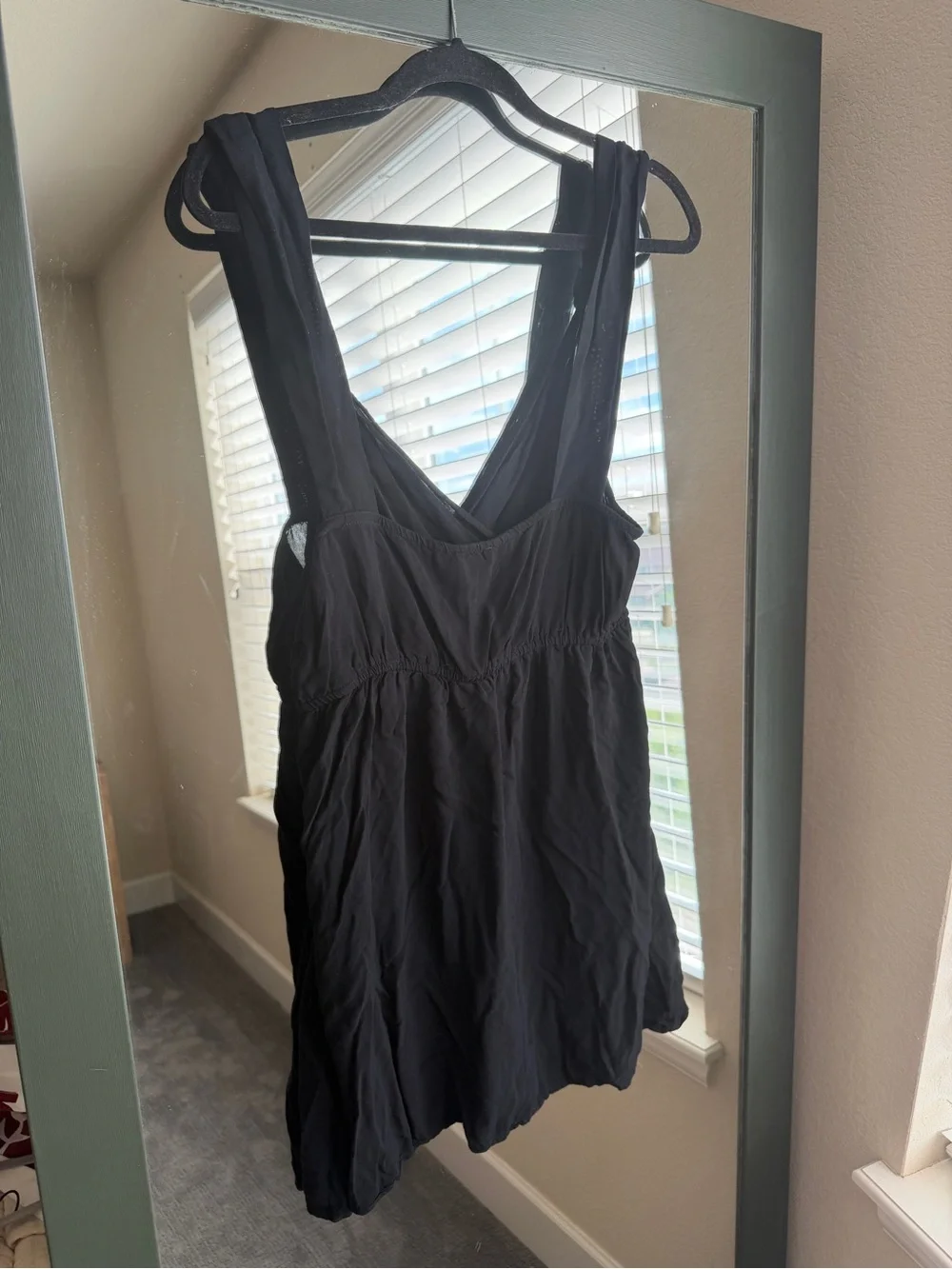ASOS Black Deep V Neck Wide Strap Smock Mini Dress - sz 8 Tall - Picture 5 of 6